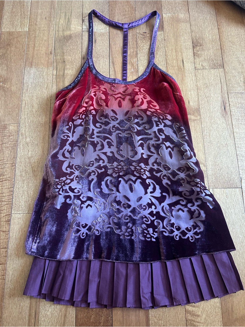 NWT Free People Velvet Burnout Ombré Mini Dress Tunic Top Backless Sequins Pleat